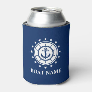 Nautical Boat Name Anchor Rope Stars Blue Can Cooler