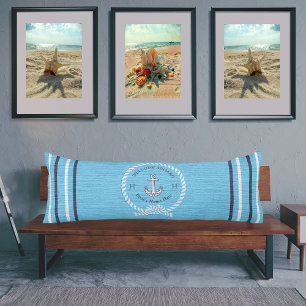 Nautical Boat Name Anchor Rope Teal Blue Welcome   Body Cushion