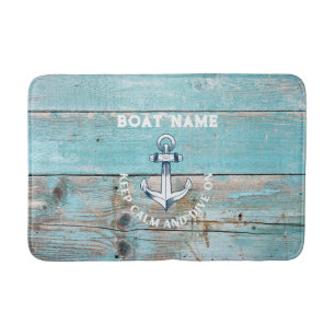 Nautical Boat Name Anchor Rustic Wood Bath Mat