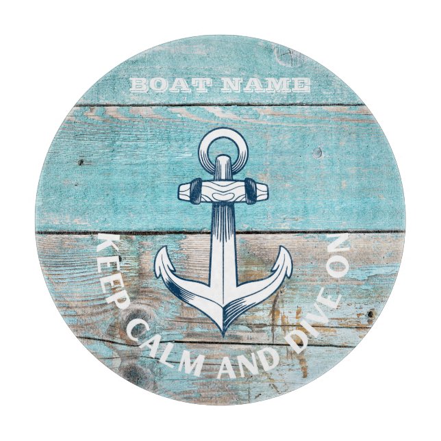 Nautical Boat Name Anchor Rustic Wood Cutting Board (Front)