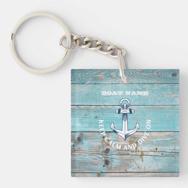 Nautical Boat Name Anchor Rustic Wood Key Ring (Front)