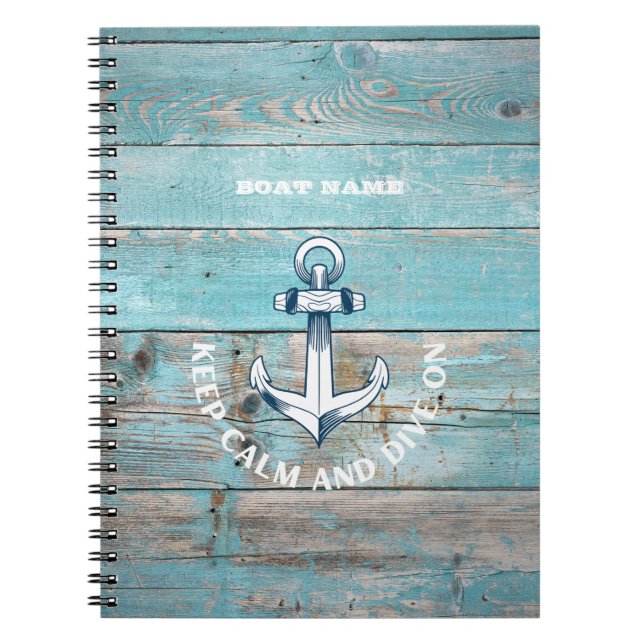 Nautical Boat Name Anchor Rustic Wood Notebook (Front)