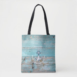 Nautical Boat Name Anchor Rustic Wood Tote Bag
