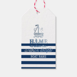 Nautical Boat Name,Anchor Sea Navy Blue Striped Gift Tags