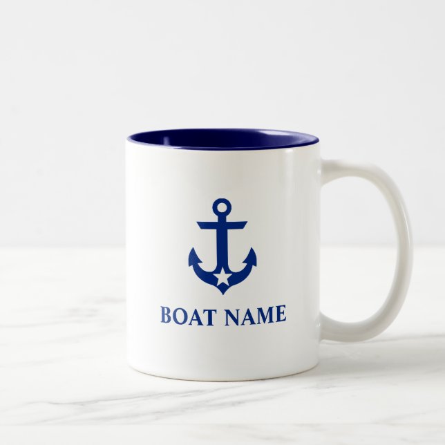 Nautical Boat Name Anchor Star Two-Tone Coffee Mug (Right)