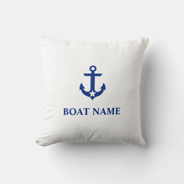 Nautical Boat Name Anchor Star White Cushion (Front)
