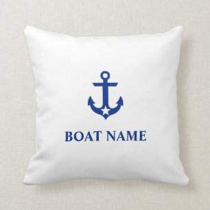 Nautical Boat Name Anchor Star White Cushion