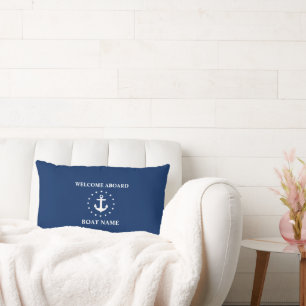 Nautical Boat Name Anchor Stars Blue Welcome Lumbar Cushion