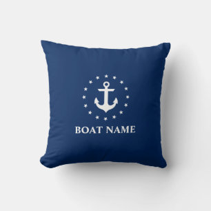 Nautical Boat Name Anchor Stars Navy Blue Cushion