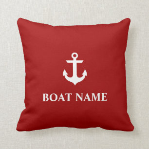 Nautical Boat Name Anchor Throw Pillow Red
