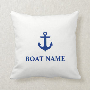 Nautical Boat Name Anchor Throw Pillow White