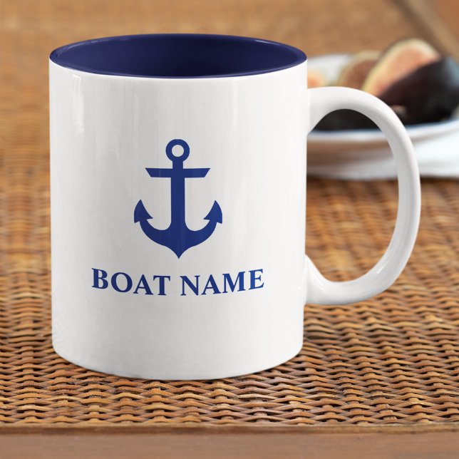 Nautical Boat Name Anchor Two-Tone Coffee Mug (Customize to change text size or color.)
