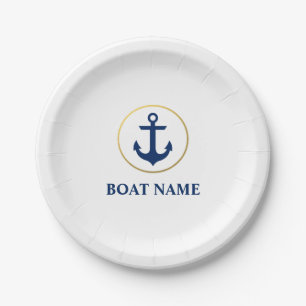 Nautical Boat Name Anchor White G Paper Plate