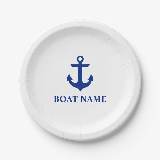 Nautical Boat Name Anchor White Paper Plate (Front)
