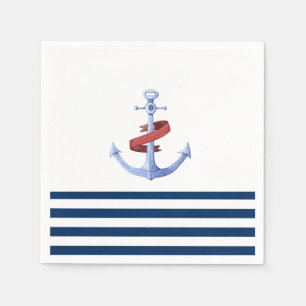 Nautical Boat Name,Blue Anchor Navy Blue Striped Napkin