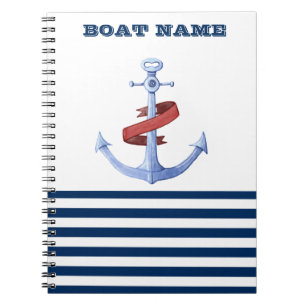 Nautical Boat Name,Blue Anchor Navy Blue Striped Notebook