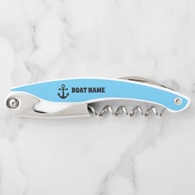 NAUTICAL BOAT NAME CORKSCREW CUSTOM BOTTLE OPENER (Front)