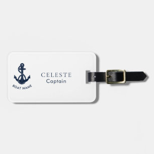 Nautical Boat Name Navy Blue Anchor Captain Luggage Tag