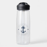 Nautical Boat Name Navy Blue Anchor Custom Water Bottle<br><div class="desc">Add your boat or captain's name and location by clicking the "Personalize" button above. Set sail in style with our custom nautical-themed boating swag Water Bottle, the ultimate companion for your maritime adventures. This Water Bottle boasts a cute design inspired by the ocean's wonders, featuring classic maritime motifs such as...</div>