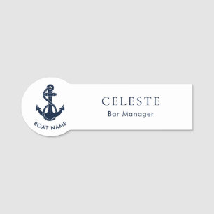 Nautical  Boat Name Navy Blue Anchor Employee Name Tag