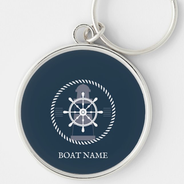 Nautical Boat Name Navy Blue design Key Ring (Front)