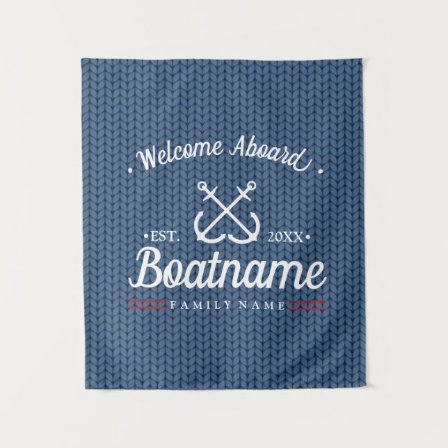 Nautical Boat Name Personalised Blue Winter Wool Tapestry (Front)