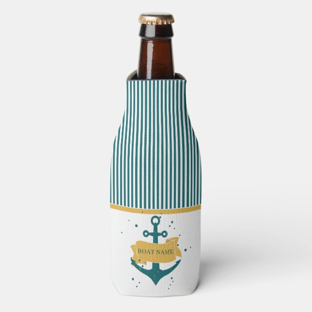 Nautical Boat Name Personalised Bottle Cooler (Bottle Front)