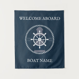 Nautical Boat Name Personalised Navy Blue Tapestry