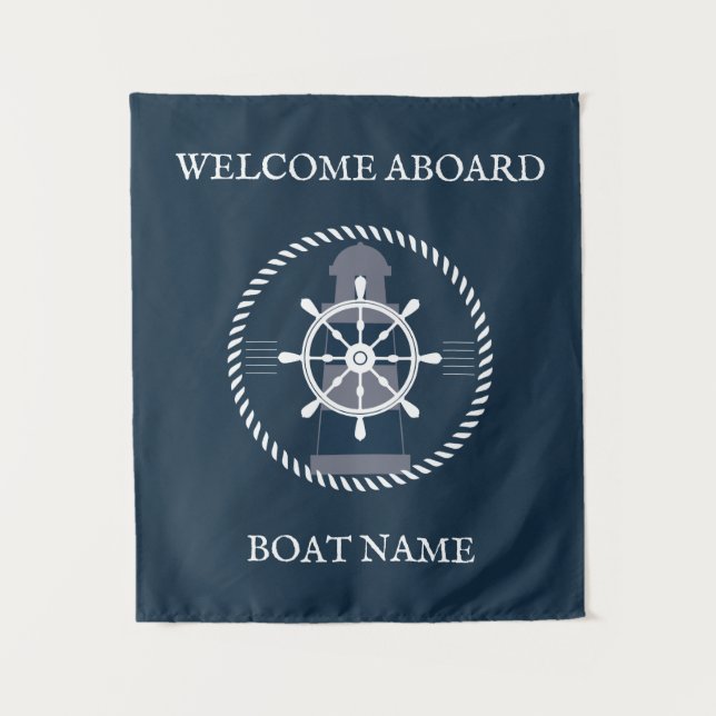 Nautical Boat Name Personalised Navy Blue Tapestry (Front)