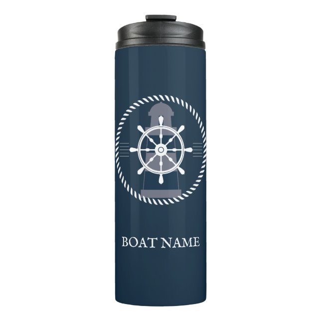Nautical Boat Name Personalised Navy Blue Thermal Tumbler (Front)