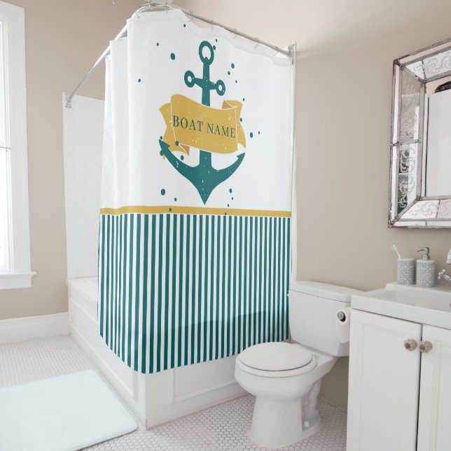 Nautical Boat Name Personalised Shower Curtain (In Situ)