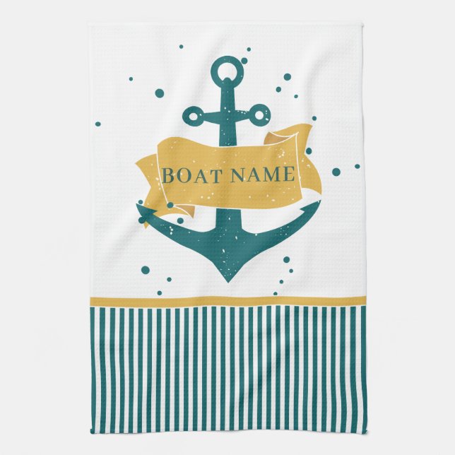 Nautical Boat Name Personalised Tea Towel (Vertical)