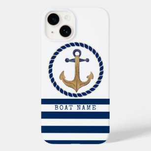 Nautical Boat Name,Retro Anchor Navy Blue  Case-Mate iPhone 14 Case