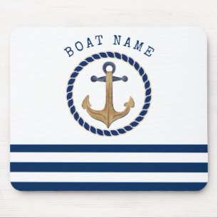 Nautical Boat Name,Retro Anchor Navy Blue  Mouse Pad