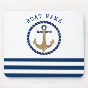 Nautical Boat Name,Retro Anchor Navy Blue  Mouse Pad