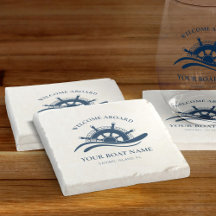 Nautical Boat Name Ship Wheel Welcome Aboard