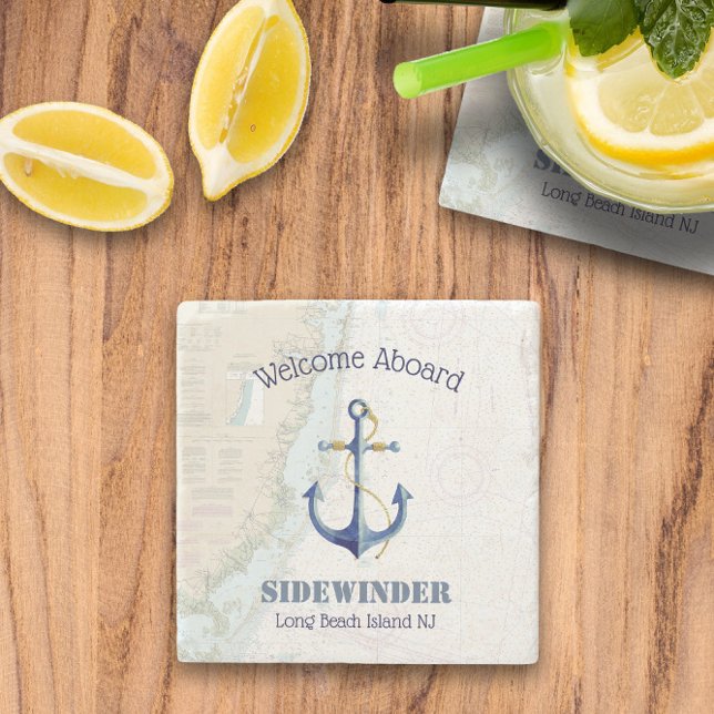 Nautical Boat Name ⚓ Welcome Aboard New Jersey Stone Coaster (Nautical Boat Name ⚓ Welcome Aboard New Jersey Stone Coaster
)
