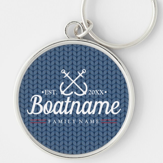Nautical Boat Name Winter Wool Personalized Key Ring (Front)