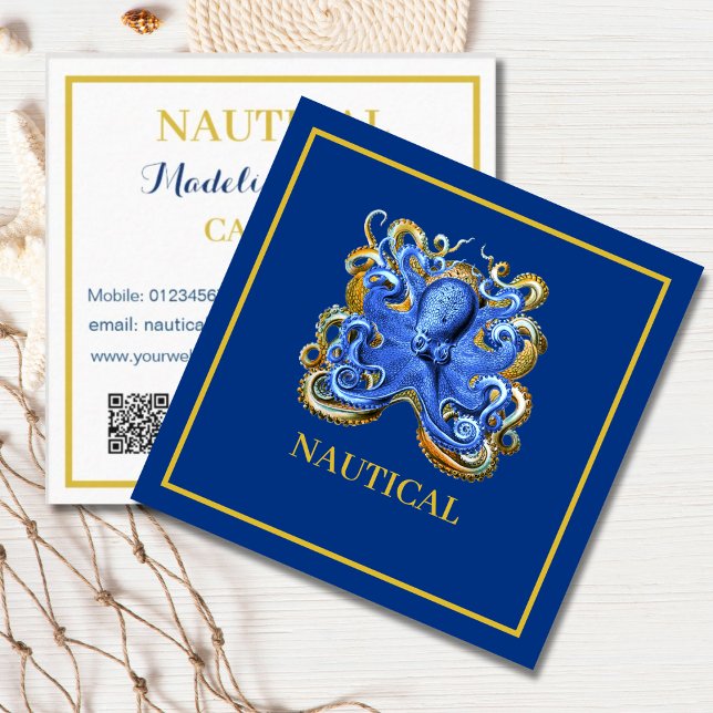 Nautical Boat Octopus Personal Marine  Square Business Card (Creator Uploaded)