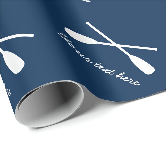 Nautical boat paddle logo navy blue & white matte wrapping paper (Roll Corner)