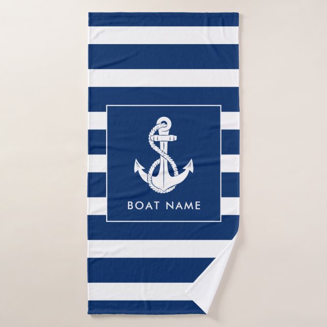 Nautical Boat Swag White Anchor Custom Bath Towel (Bath Towel)