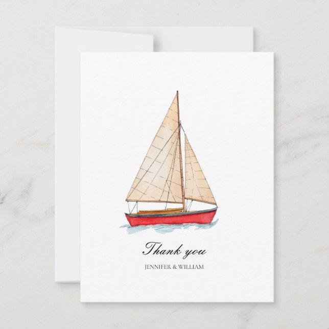 Nautical Boat Wedding Thank You Card (Front)