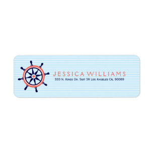 Nautical Boat Wheel & Baby Blue Stripes Return Address Label