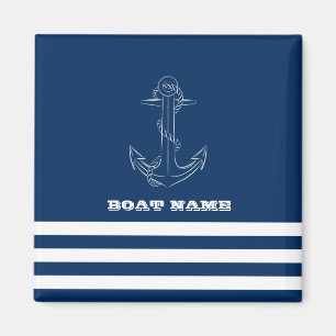 Nautical Boat Wheel, Navy Blue Stripes Sailor Magnet
