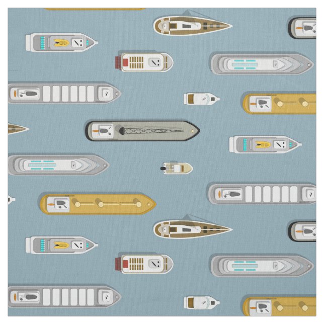Nautical boating shipwatching On the River blue Fabric (Swatch)