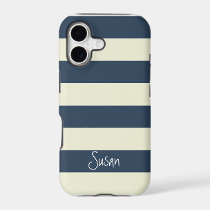 Nautical Bold Navy Stripes with Name - iPhone Case