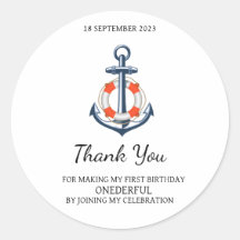 Nautical Boy Anchor Birthday Thank You Sticker