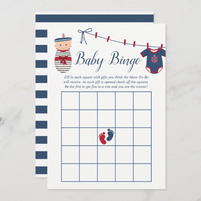 Nautical Boy Baby Shower Baby Bingo Invitation (Front/Back)