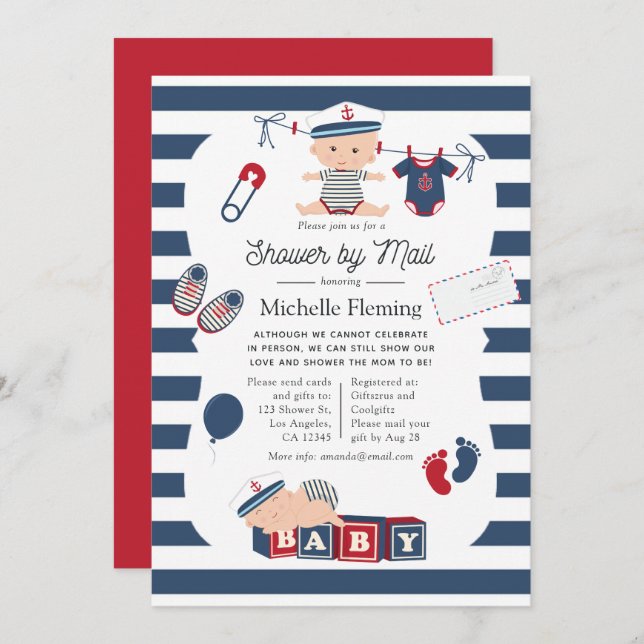 Nautical Boy Baby Shower by Mail Invitation (Front/Back)