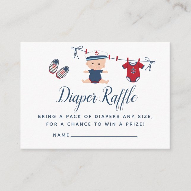Nautical Boy Baby Shower Diaper Raffle Enclosure Card (Front)
